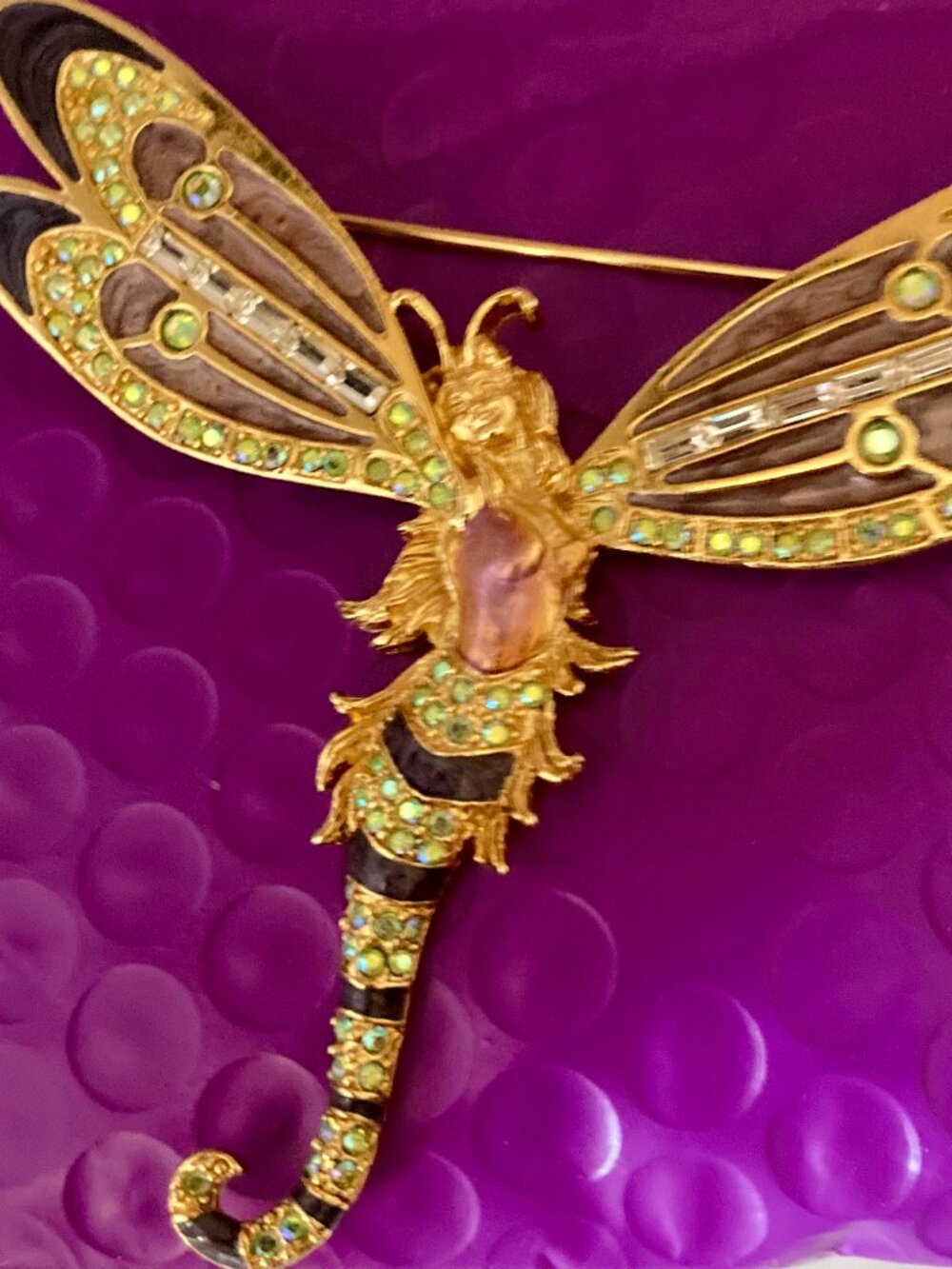 KIRKS FOLLY SIGNED/VERY RARE DRAGONFLY FAIRY BROOCH W/AMAZING DETAILS-SEE NOW - Picture 4 of 7